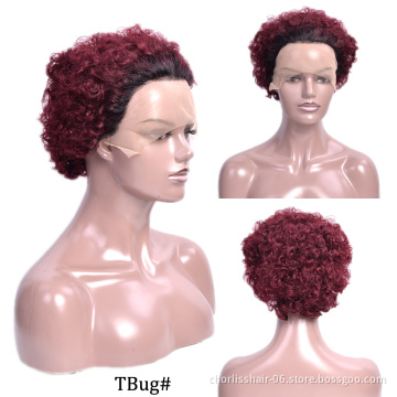 Wholesale Cheap Colored Short Curly Ombre Ready To Ship Natural Perruque Pixie Cut Lace Frontal Wigs 100% Virgin Human Hair Wigs